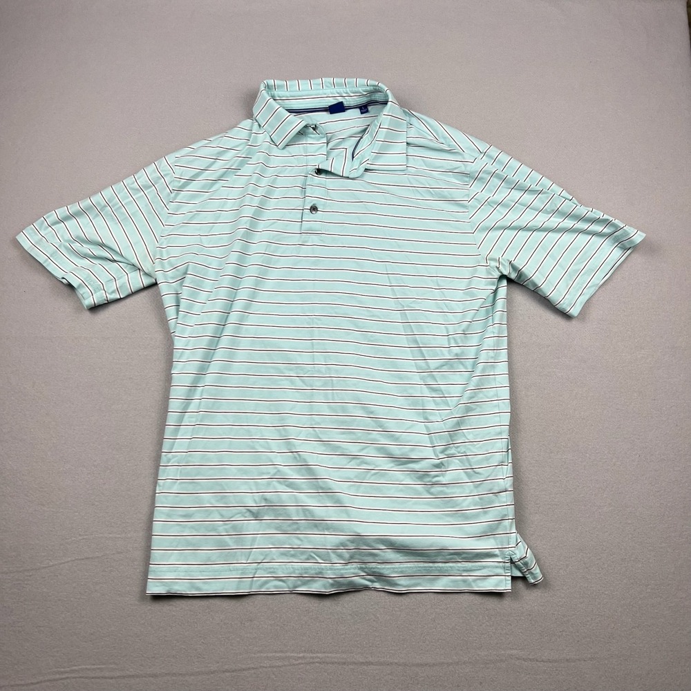 FootJoy 1857 Mens Large Mint Green Striped Pima Cotton Spandex Polo Golf Shirt